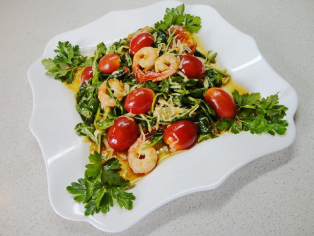 Салат з креветками руколою і помідорами рецепт з фото покроково 