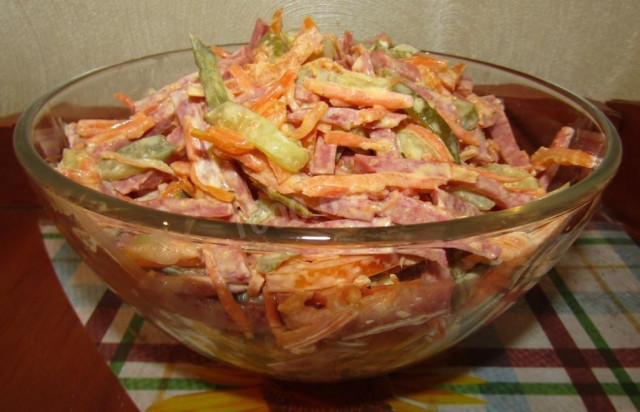 Салат з копченою ковбасою і морквою по-корейськи рецепт з фото покроково і відео 