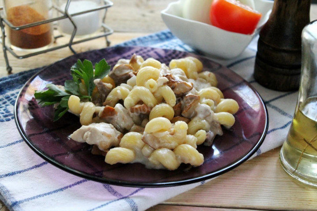 Ріжки курка з грибами у вершковому соусі рецепт з фото покроково 
