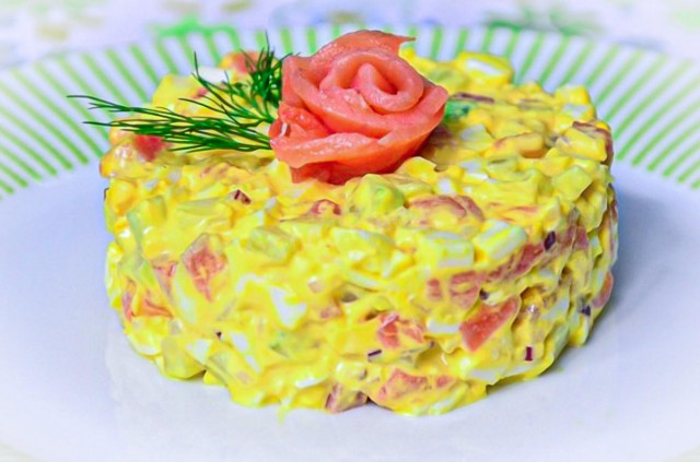 Простий салат з солоною червоною рибою рецепт з фото покроково 
