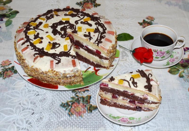 Торт сметанний з вишнею рецепт з фото покроково 