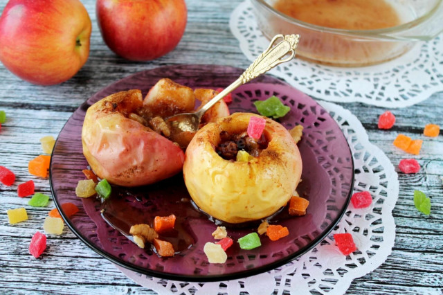 Яблука запечені з медом, корицею і горіхами в мікрохвильовці рецепт з фото покроково 