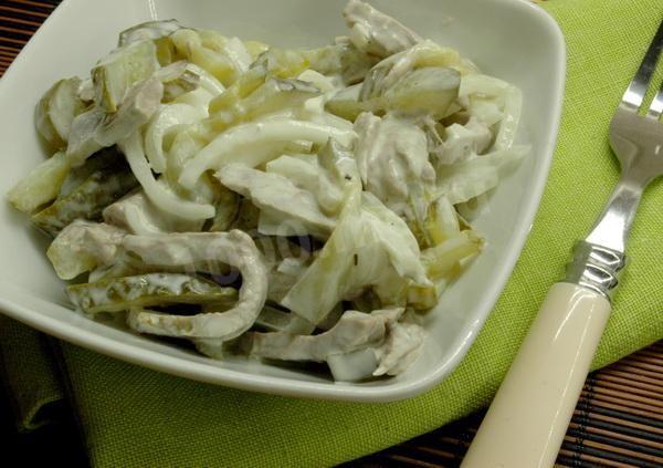 Салат з м'ясом і солоними огірками рецепт з фото покроково 