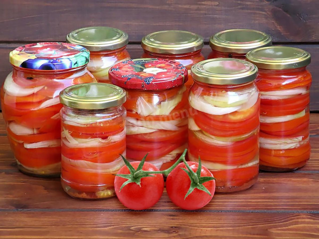 Листковий салат з помідорів на зиму рецепт з фото 