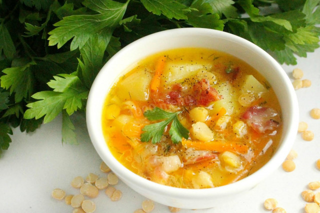 Гороховий суп з беконом рецепт з фото 