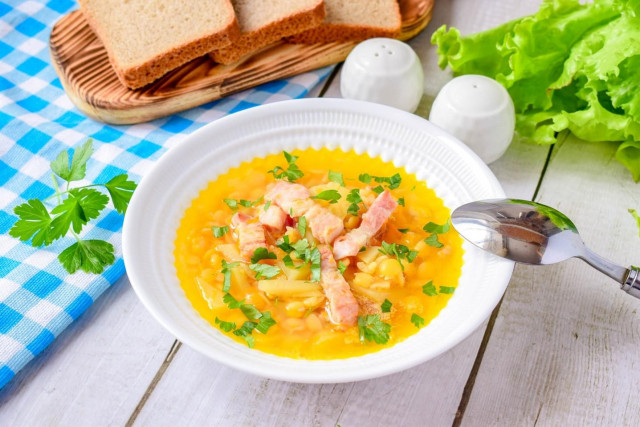 Гороховий суп з салом копченим рецепт з фото покроково 