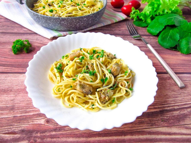 Спагеті з мідіями рецепт з фото покроково 