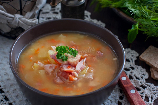 Гороховий суп з копченим стегенцем рецепт з фото 