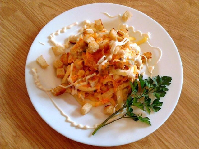 Салат Обжорка з квасолею, куркою і сухариками рецепт з фото покроково 