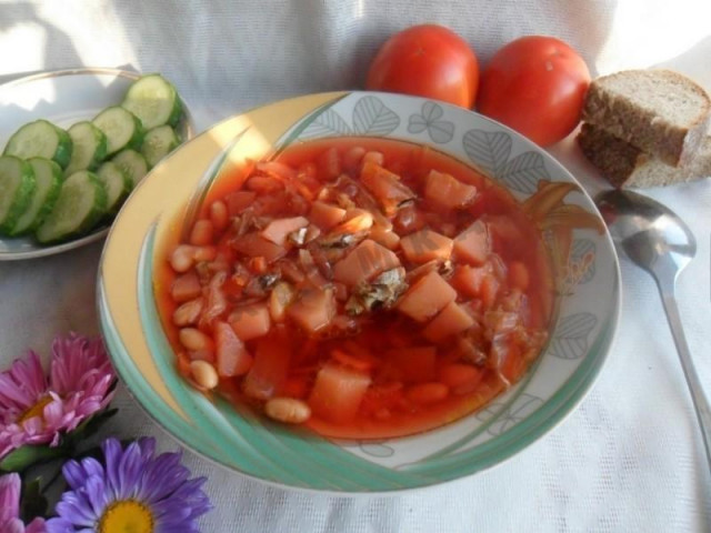 Борщ з кількою в томаті і квасолею рецепт з фото покроково 