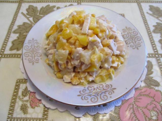 Салат з ананасами курячою грудкою і кукурудзою рецепт з фото покроково 