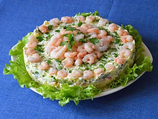 Салат з червоною рибою і креветками до Нового року рецепт з фото покроково 