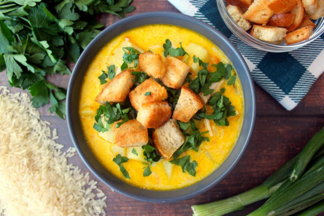Сирний суп з куркою і картоплею, плавленим сиром і рисом рецепт з фото покроково і відео 