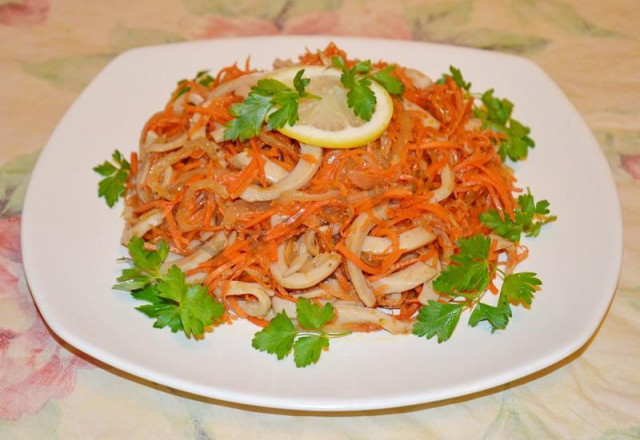 Салат кальмари з корейською морквою рецепт з фото покроково 