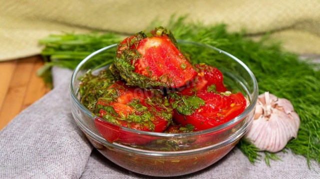 Помідори із зеленню і часником в томатної заливці рецепт з фото покроково і відео 