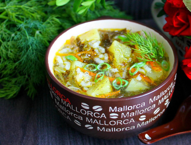 Суп з морською капустою і рисом. рецепт з фото