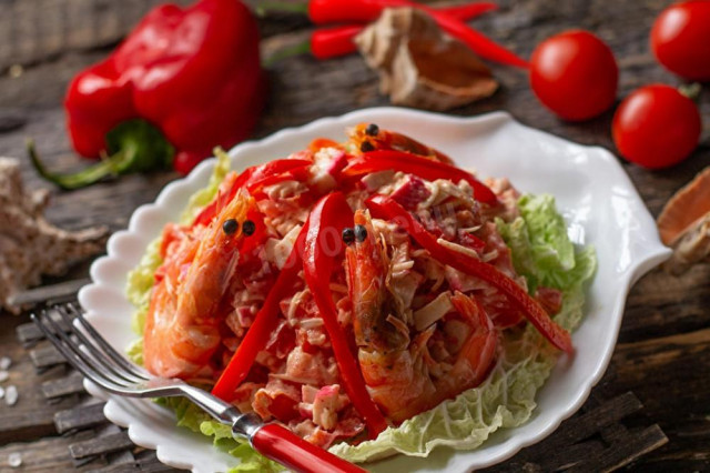 Салат Червоне море з креветками рецепт з фото 