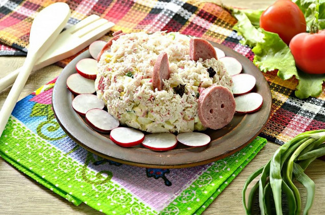 Салат з крабових паличок у вигляді свинки рецепт з фото 