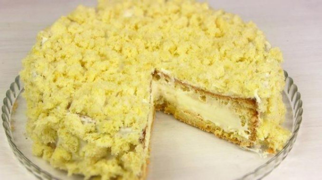 Бісквітний торт кульбаба з вершковим кремом рецепт з фото покроково 