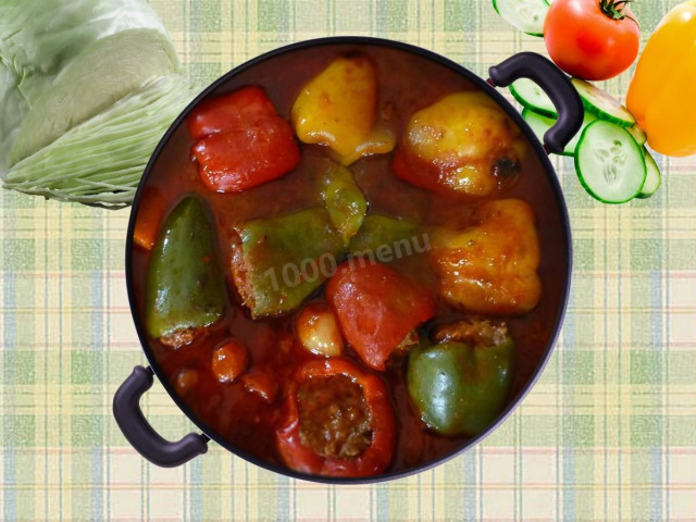 Перець фарширований капустою і фаршем в томатному соусі рецепт з фото 