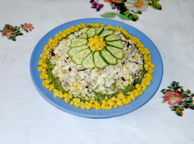 Салат з консервованими печерицями та кукурудзою рецепт з фото покроково 
