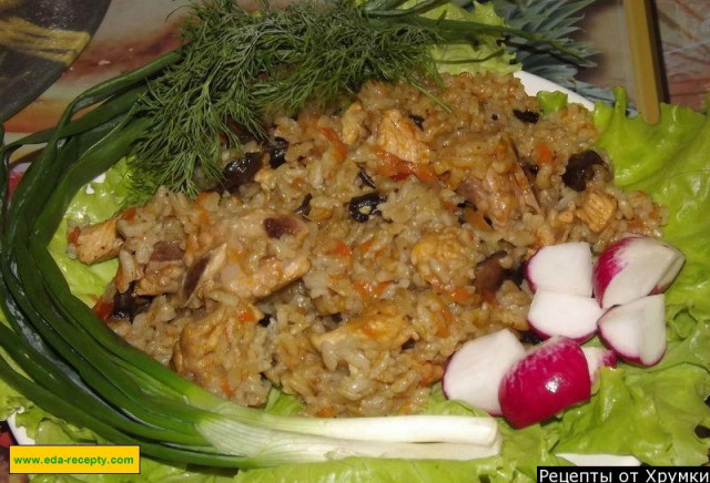 Рисова каша з грибами і м'ясом на воді рецепт з фото покроково 