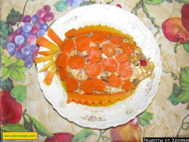 Салат Помаранчева рибка з майонезом рецепт з фото покроково 