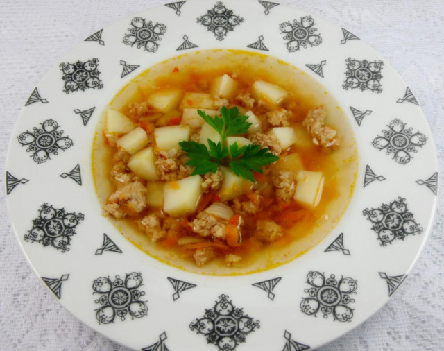 Простий суп з м'ясним фаршем, картоплею і томатами рецепт з фото 