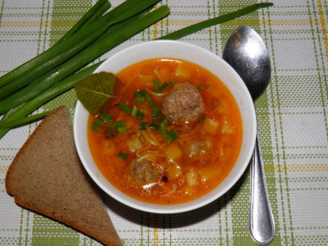 Суп на курячому бульйоні з томатною піджаркою і фрикадельками рецепт з фото крок за кроком 