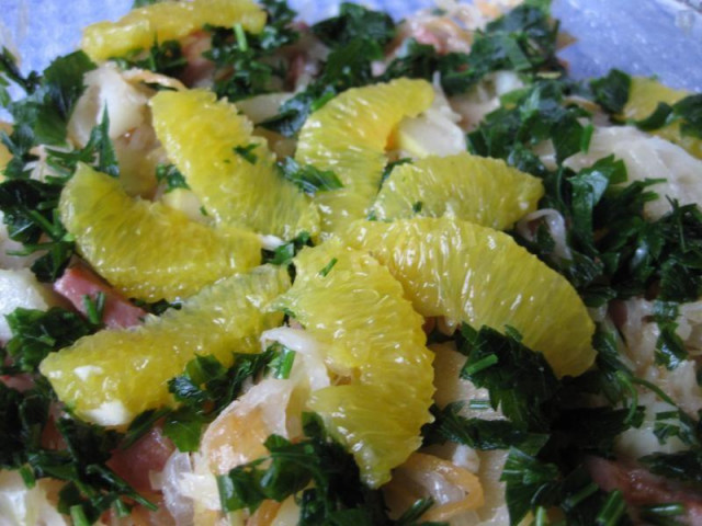 Салат з квашеною капустою, апельсинами і шинкою вечір рецепт з фото покроково 