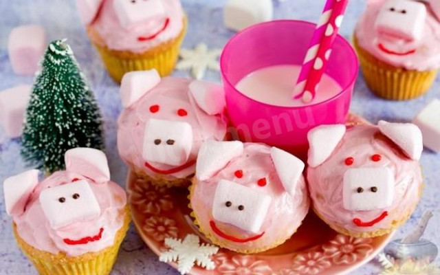 Лимонні кексики рожеві свинки в рік Свині-Кабана рецепт з фото покроково 