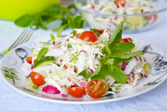 Капустяний салат з редискою і м'ятою рецепт з фото покроково 