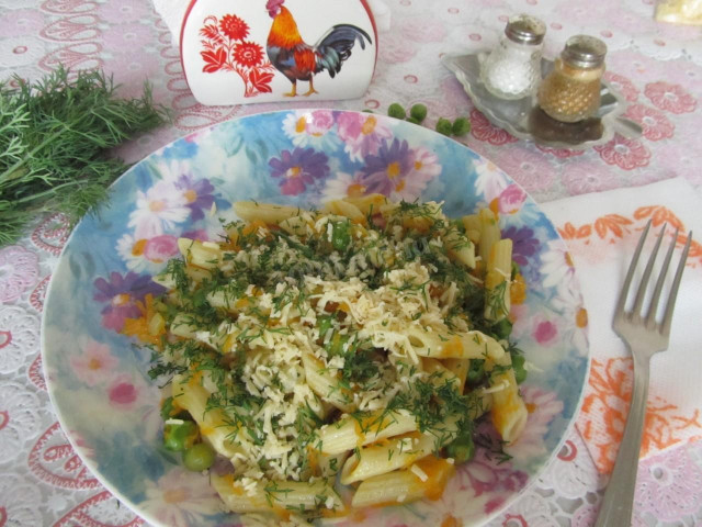 Макарони з зеленим горошком і сиром рецепт з фото покроково 