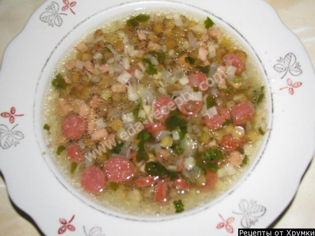 Ситний суп з сочевиці зі свининою, ковбасою і корінням рецепт з фото покроково 