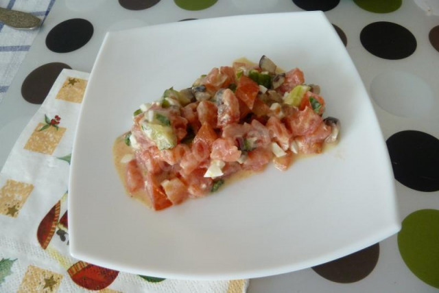 Салат з червоною рибою і маринованими грибами рецепт з фото покроково 