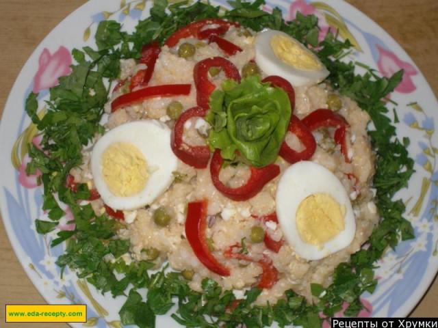 Салат із зеленим горошком і яйцем рецепт з фото покроково 