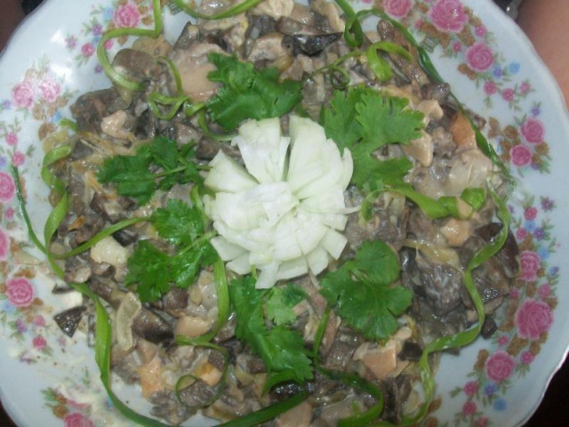 Салат з печінки яловичини з печерицями рецепт з фото покроково 