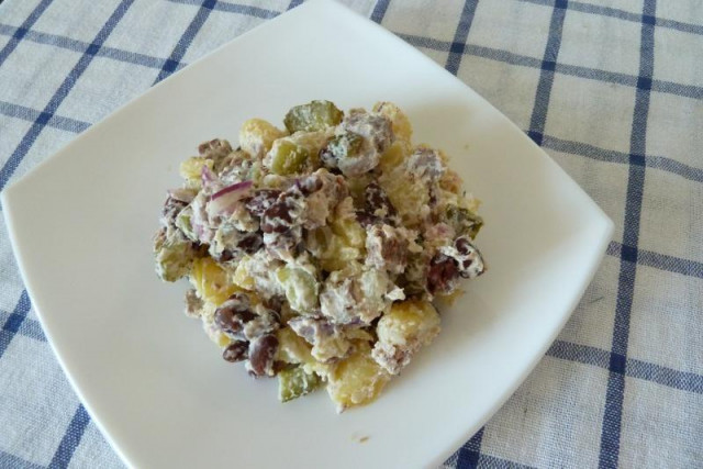 Салат Цада з квасолею і яловичиною і сметаною з огірками рецепт з фото покроково 