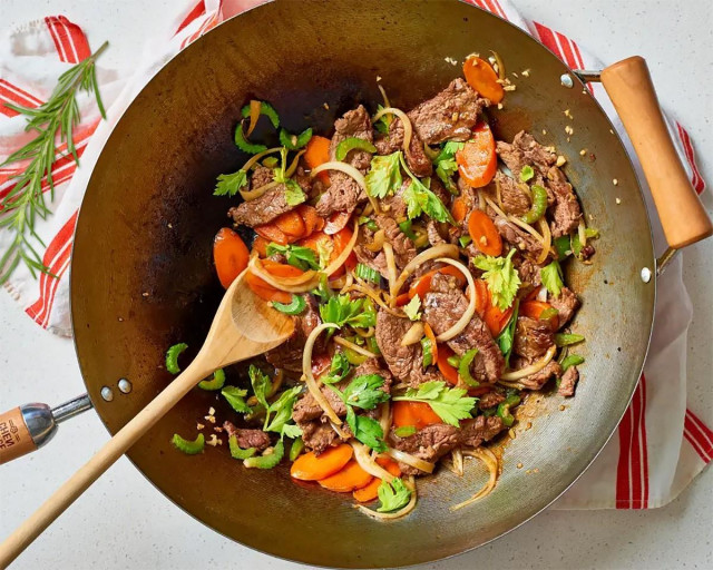 Смажене м'ясо з овочами на сковороді рецепт з фото 