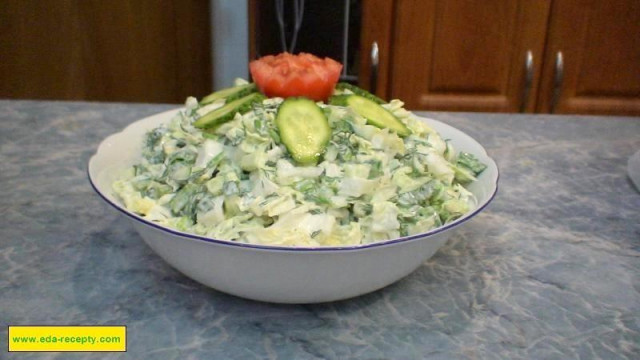 Зелений салат з огірків з цибулею рецепт з фото покроково 