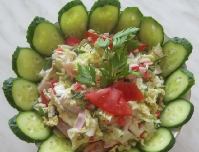 Салат з помідорами зеленою цибулею і крабовими паличками рецепт з фото покроково 